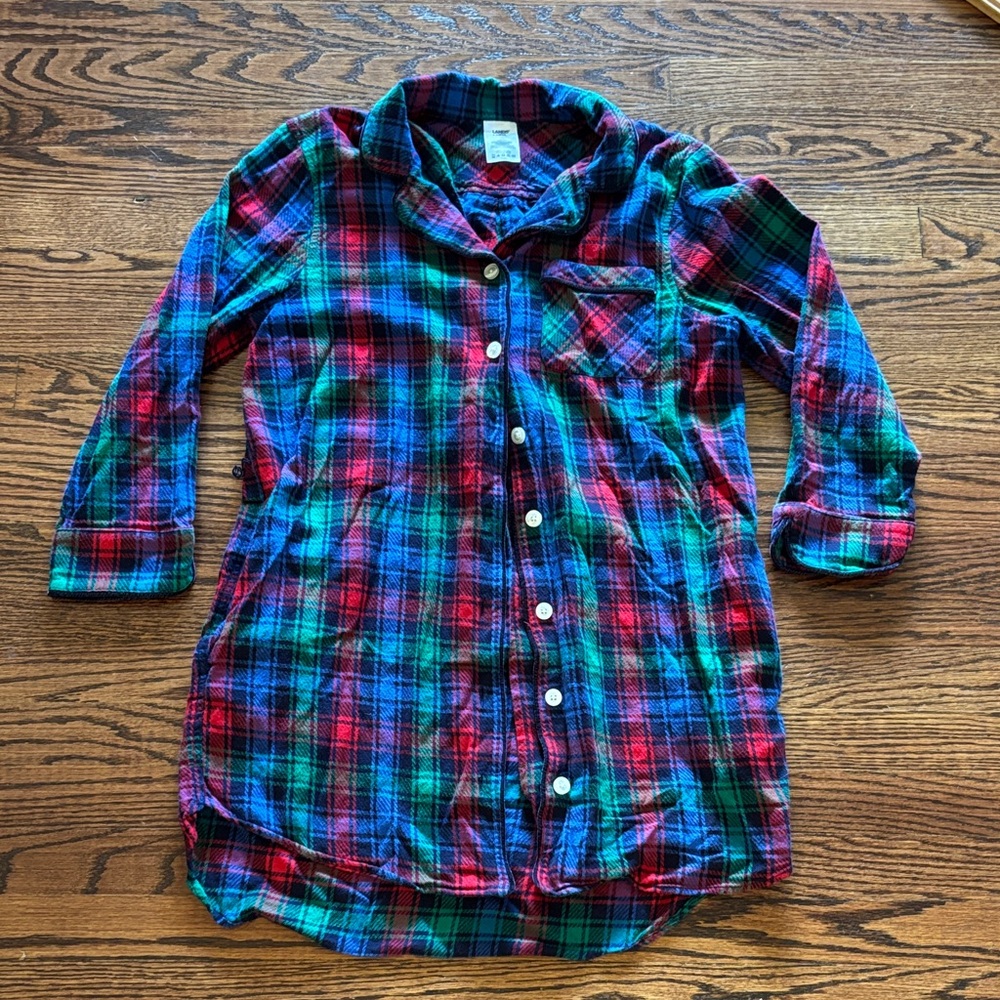 Lands End 100% Cotton Button Down Nightshirt, Size Medium
